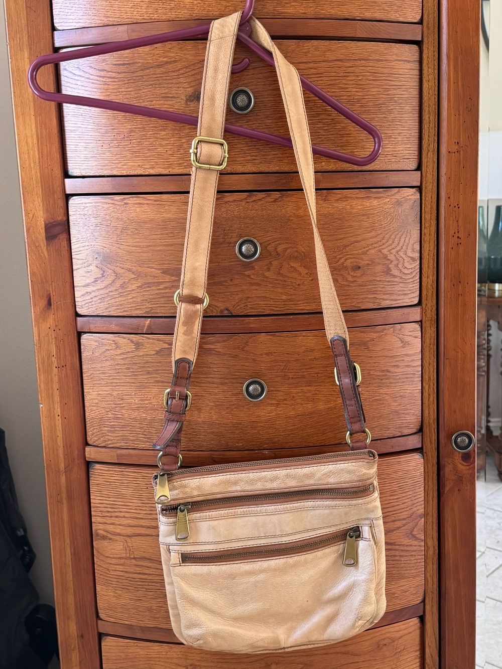 Fossil Camel Crossbody Leather Shoulder Bag